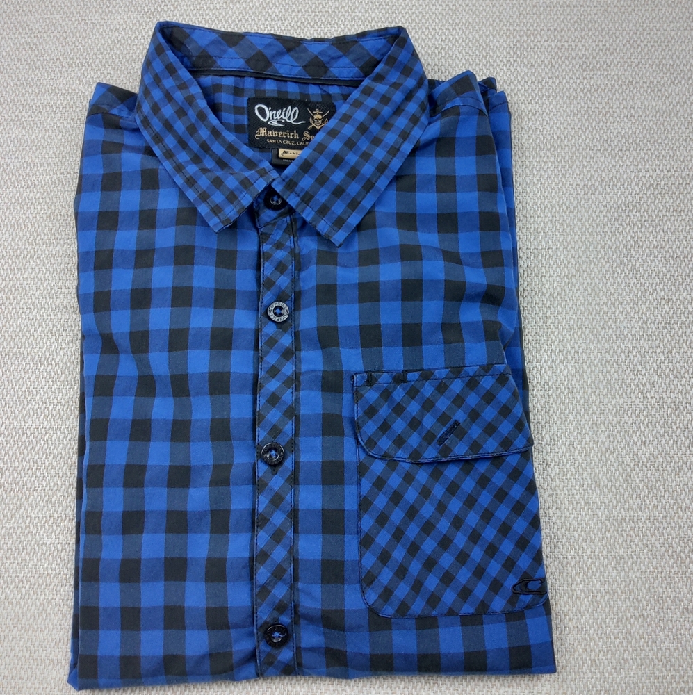 O'Neill Maverick Series L/S Blue/Black Plaid Shirt, Men's Medium‎